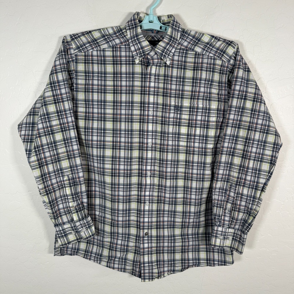 Ariat Pro Series Shirt Mens Medium White Blue Button Down Western Cowboy Rodeo